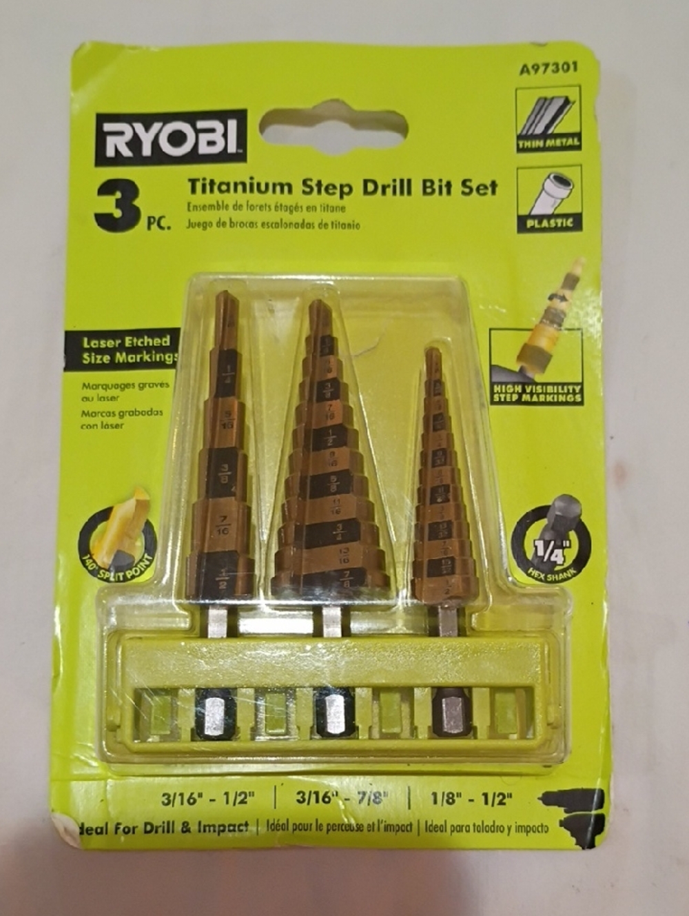 RYOBI Titanium Step Drill Bit Set - Gold/Tan - 3 Pc